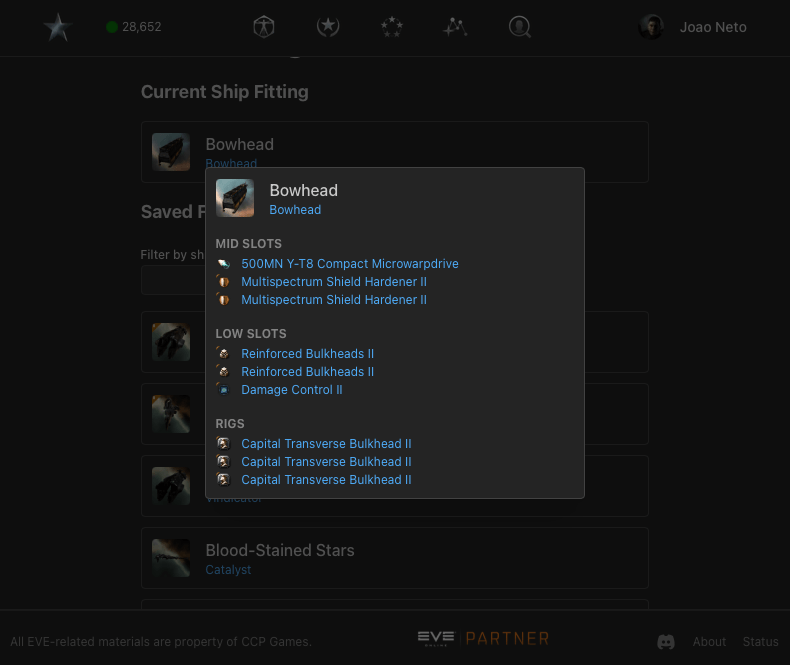In-game Fittings Browser, including current ship fittings